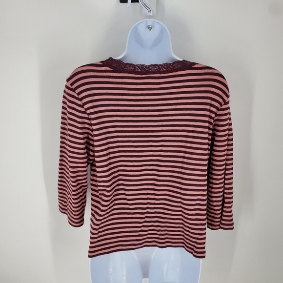 First Issue Liz Claiborne Knit 3/4 Sleeve Top Striped Shirt Women Large Maroon - Picture 3 of 7